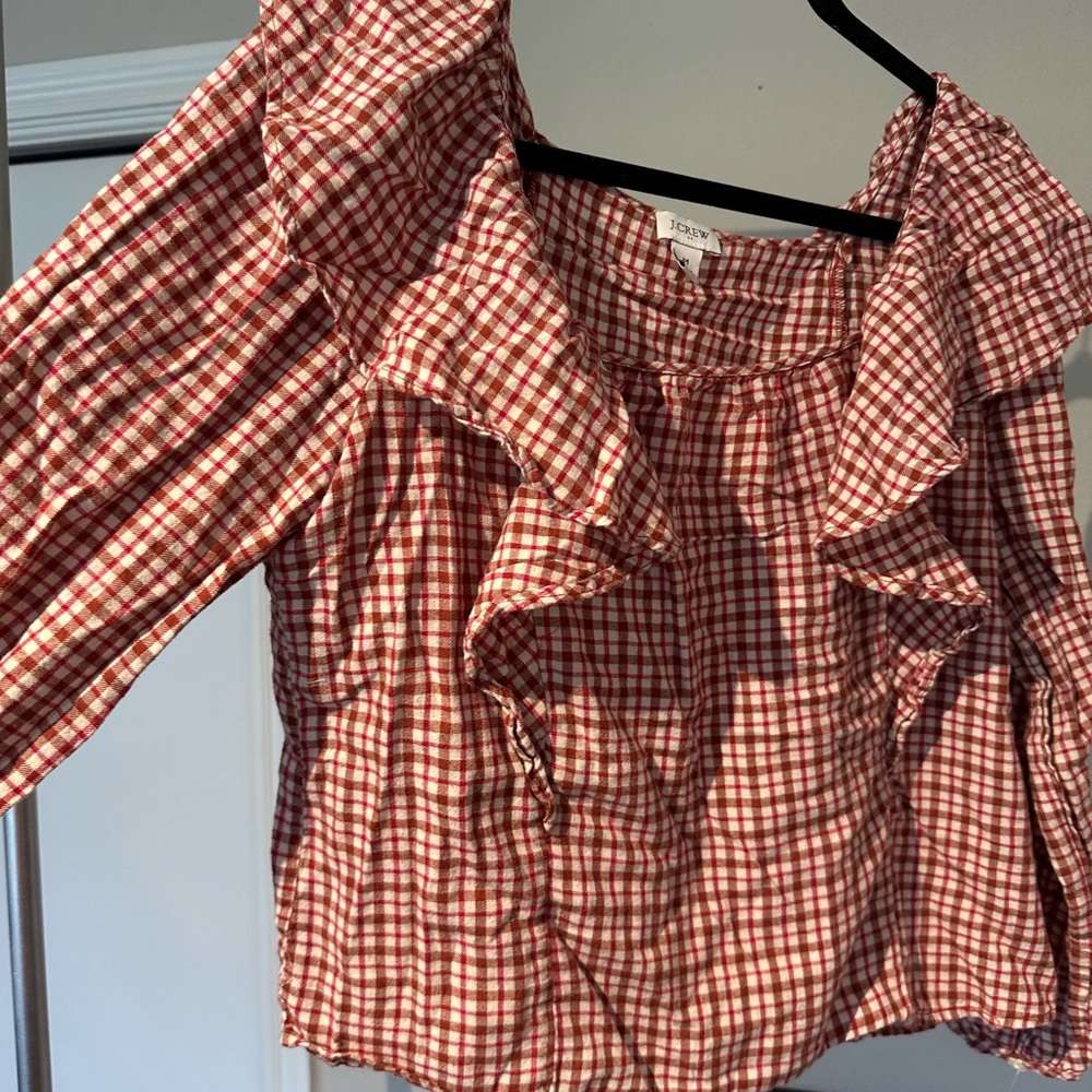 J. Crew plaid ruffle flannel top size med
